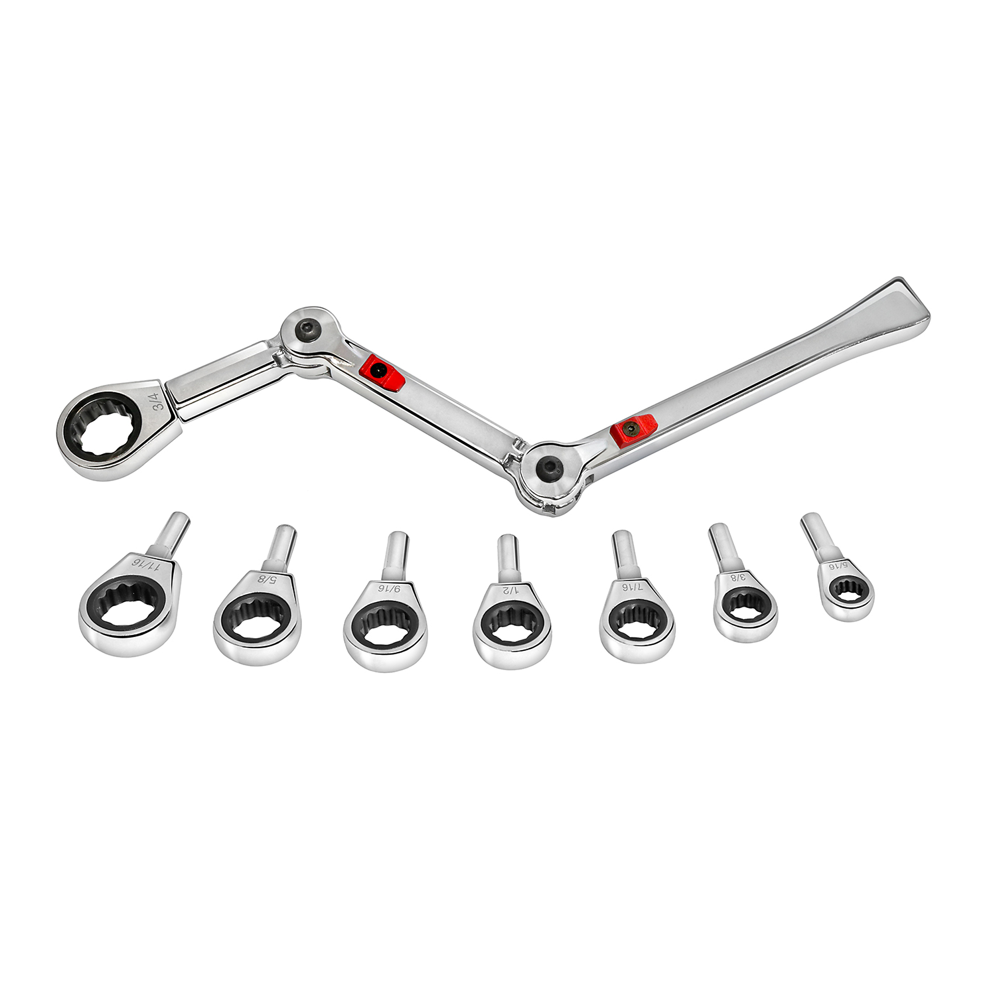 Allied International, EXO-Fit SAE 9pc Extreme Access Ratchet Wrench Set, Model# 38104